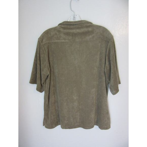 BARE by Charlie Holiday Olive Green Terry Towelling L Button Shirt Blouse - Picture 3 of 5